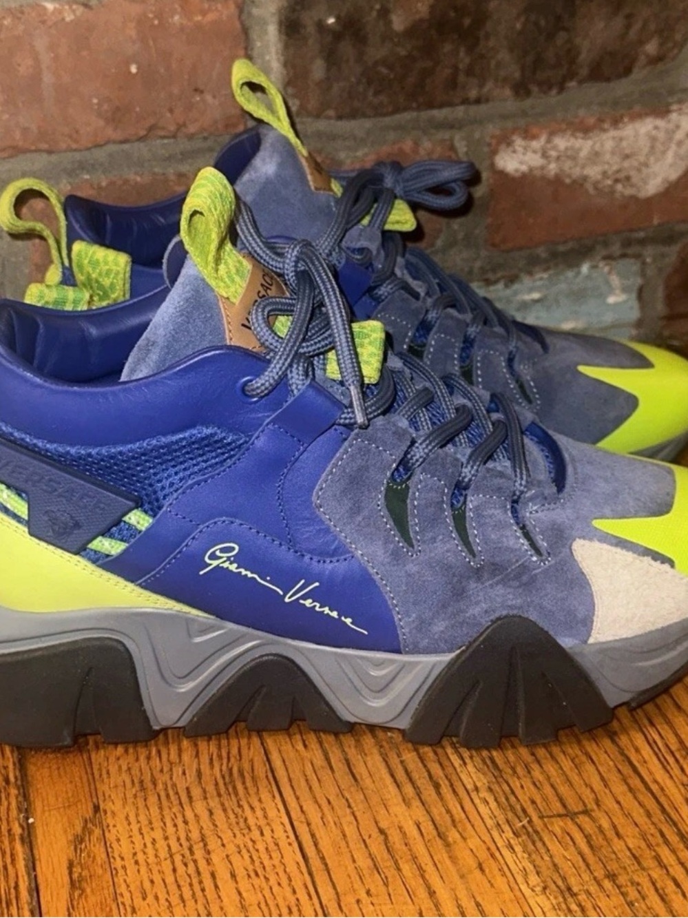 Versace Blue and Green Squalo Hiker Sneakers Size 42.5